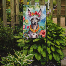 Load image into Gallery viewer, Chinese Crested Luau Garden Flag – Tropical Dog Decor with Hibiscus &amp; Palm Leaves