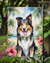 Load image into Gallery viewer, Collie Luau Garden Flag – Tropical Dog Decor with Hibiscus &amp; Palm Leaves