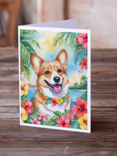 Load image into Gallery viewer, Corgi Luau Greeting Cards - Blank Note Cards – 8-Pack of Artist-Designed Cards with Envelopes