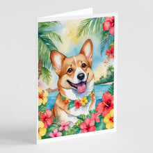 Load image into Gallery viewer, Corgi Luau Greeting Cards - Blank Note Cards – 8-Pack of Artist-Designed Cards with Envelopes