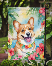 Load image into Gallery viewer, Corgi Luau Garden Flag – Tropical Dog Decor with Hibiscus &amp; Palm Leaves