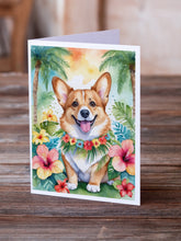Load image into Gallery viewer, Corgi Luau Greeting Cards - Blank Note Cards – 8-Pack of Artist-Designed Cards with Envelopes