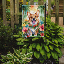 Load image into Gallery viewer, Corgi Luau Garden Flag – Tropical Dog Decor with Hibiscus &amp; Palm Leaves
