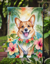 Load image into Gallery viewer, Corgi Luau Garden Flag – Tropical Dog Decor with Hibiscus &amp; Palm Leaves
