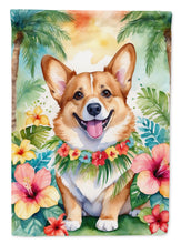 Load image into Gallery viewer, Corgi Luau Garden Flag – Tropical Dog Decor with Hibiscus &amp; Palm Leaves