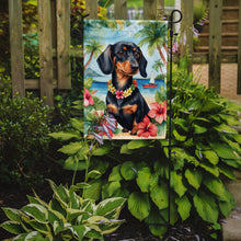 Load image into Gallery viewer, Dachshund Luau Garden Flag – Tropical Dog Decor with Hibiscus &amp; Palm Leaves