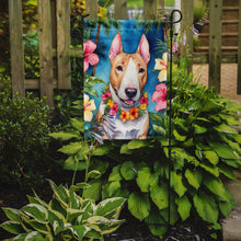 Load image into Gallery viewer, English Bull Terrier Luau Garden Flag – Tropical Dog Decor with Hibiscus &amp; Palm Leaves