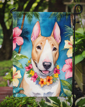 Load image into Gallery viewer, English Bull Terrier Luau Garden Flag – Tropical Dog Decor with Hibiscus &amp; Palm Leaves