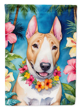 Load image into Gallery viewer, English Bull Terrier Luau Garden Flag – Tropical Dog Decor with Hibiscus &amp; Palm Leaves