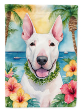 Load image into Gallery viewer, English Bull Terrier Luau Garden Flag – Tropical Dog Decor with Hibiscus &amp; Palm Leaves