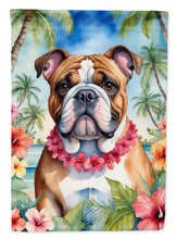 Load image into Gallery viewer, English Bulldog Luau Garden Flag – Tropical Dog Decor with Hibiscus &amp; Palm Leaves