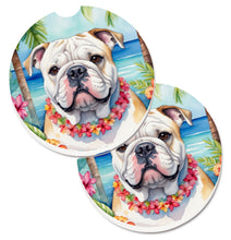 Load image into Gallery viewer, English Bulldog Luau Car Coasters – Set of 2 - Absorbent Stone with Fun &amp; Functional Artwork