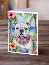 Load image into Gallery viewer, English Bulldog Luau Greeting Cards - Blank Note Cards – 8-Pack of Artist-Designed Cards with Envelopes