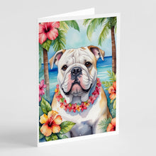 Load image into Gallery viewer, English Bulldog Luau Greeting Cards - Blank Note Cards – 8-Pack of Artist-Designed Cards with Envelopes