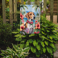 Load image into Gallery viewer, English Foxhound Luau Garden Flag – Tropical Dog Decor with Hibiscus &amp; Palm Leaves