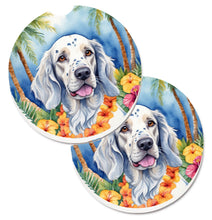 Load image into Gallery viewer, English Setter Luau Car Coasters – Set of 2 - Absorbent Stone with Fun &amp; Functional Artwork