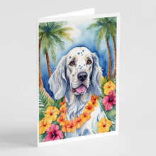 Load image into Gallery viewer, English Setter Luau Greeting Cards - Blank Note Cards – 8-Pack of Artist-Designed Cards with Envelopes