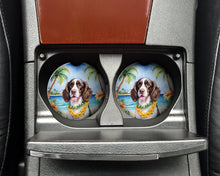 Load image into Gallery viewer, English Springer Spaniel Luau Car Coasters – Set of 2 - Absorbent Stone with Fun &amp; Functional Artwork