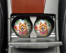 Load image into Gallery viewer, Finnish Spitz Luau Car Coasters – Set of 2 - Absorbent Stone with Fun &amp; Functional Artwork