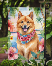Load image into Gallery viewer, Finnish Spitz Luau Garden Flag – Tropical Dog Decor with Hibiscus &amp; Palm Leaves