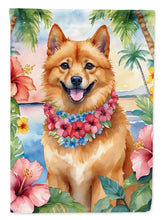 Load image into Gallery viewer, Finnish Spitz Luau Garden Flag – Tropical Dog Decor with Hibiscus &amp; Palm Leaves