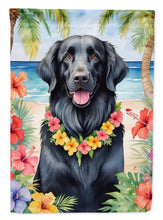 Load image into Gallery viewer, Flat-Coated Retriever Luau Garden Flag – Tropical Dog Decor with Hibiscus &amp; Palm Leaves