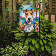 Load image into Gallery viewer, Fox Terrier Luau Garden Flag – Tropical Dog Decor with Hibiscus &amp; Palm Leaves