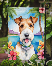 Load image into Gallery viewer, Fox Terrier Luau Garden Flag – Tropical Dog Decor with Hibiscus &amp; Palm Leaves