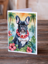Load image into Gallery viewer, French Bulldog Luau Greeting Cards - Blank Note Cards – 8-Pack of Artist-Designed Cards with Envelopes