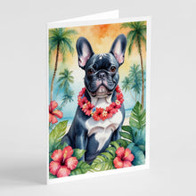 Load image into Gallery viewer, French Bulldog Luau Greeting Cards - Blank Note Cards – 8-Pack of Artist-Designed Cards with Envelopes