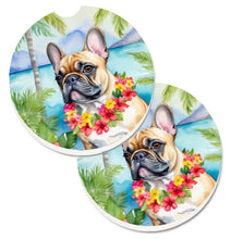 Load image into Gallery viewer, French Bulldog Luau Car Coasters – Set of 2 - Absorbent Stone with Fun &amp; Functional Artwork