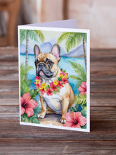 Load image into Gallery viewer, French Bulldog Luau Greeting Cards - Blank Note Cards – 8-Pack of Artist-Designed Cards with Envelopes