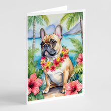 Load image into Gallery viewer, French Bulldog Luau Greeting Cards - Blank Note Cards – 8-Pack of Artist-Designed Cards with Envelopes