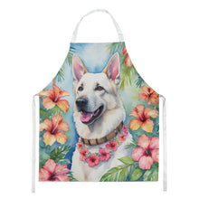 Load image into Gallery viewer, White German Shepherd Luau Apron – Artist-Designed Kitchen, BBQ &amp; Craft Apron