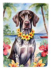 Load image into Gallery viewer, German Shorthaired Pointer Luau Garden Flag – Tropical Dog Decor with Hibiscus &amp; Palm Leaves