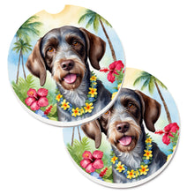 Load image into Gallery viewer, German Wirehaired Pointer Luau Car Coasters – Set of 2 - Absorbent Stone with Fun &amp; Functional Artwork