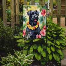 Load image into Gallery viewer, Giant Schnauzer Luau Garden Flag – Tropical Dog Decor with Hibiscus &amp; Palm Leaves