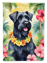 Load image into Gallery viewer, Giant Schnauzer Luau Garden Flag – Tropical Dog Decor with Hibiscus &amp; Palm Leaves