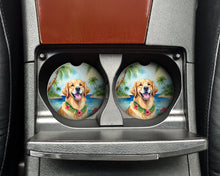 Load image into Gallery viewer, Golden Retriever Luau Car Coasters – Set of 2 - Absorbent Stone with Fun &amp; Functional Artwork