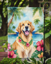 Load image into Gallery viewer, Golden Retriever Luau Garden Flag – Tropical Dog Decor with Hibiscus &amp; Palm Leaves