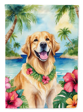 Load image into Gallery viewer, Golden Retriever Luau Garden Flag – Tropical Dog Decor with Hibiscus &amp; Palm Leaves