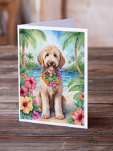 Load image into Gallery viewer, Goldendoodle Luau Greeting Cards - Blank Note Cards – 8-Pack of Artist-Designed Cards with Envelopes