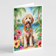 Load image into Gallery viewer, Goldendoodle Luau Greeting Cards - Blank Note Cards – 8-Pack of Artist-Designed Cards with Envelopes