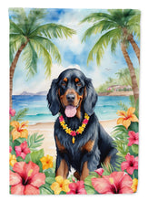 Load image into Gallery viewer, Gordon Setter Luau Garden Flag – Tropical Dog Decor with Hibiscus &amp; Palm Leaves
