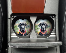 Load image into Gallery viewer, Great Dane Luau Car Coasters – Set of 2 - Absorbent Stone with Fun &amp; Functional Artwork