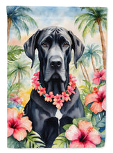 Load image into Gallery viewer, Great Dane Luau Garden Flag – Tropical Dog Decor with Hibiscus &amp; Palm Leaves
