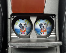 Load image into Gallery viewer, Great Dane Luau Car Coasters – Set of 2 - Absorbent Stone with Fun &amp; Functional Artwork