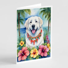 Load image into Gallery viewer, Great Pyrenees Luau Greeting Cards - Blank Note Cards – 8-Pack of Artist-Designed Cards with Envelopes