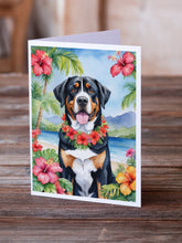 Load image into Gallery viewer, Greater Swiss Mountain Dog Luau Greeting Cards - Blank Note Cards – 8-Pack of Artist-Designed Cards with Envelopes