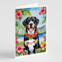 Load image into Gallery viewer, Greater Swiss Mountain Dog Luau Greeting Cards - Blank Note Cards – 8-Pack of Artist-Designed Cards with Envelopes
